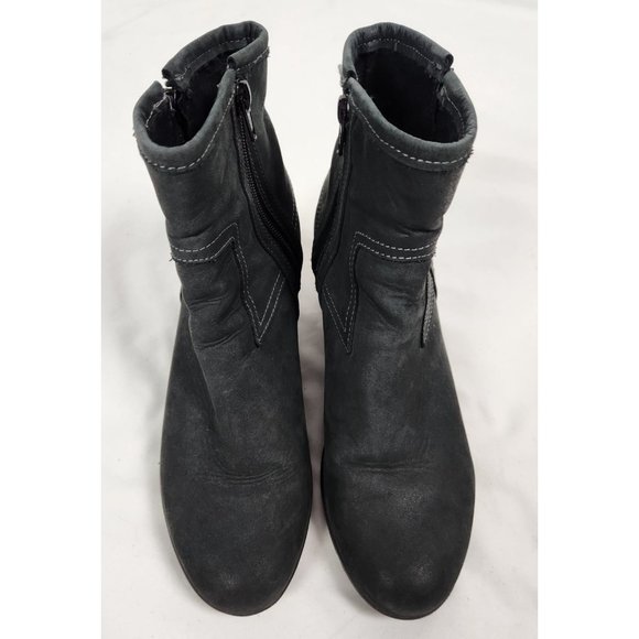 Keys Vera Pelle Women's Sz. 38 Black Leather Side Zip Wedge Ankle Booties - Picture 2 of 10